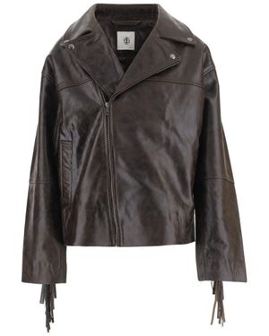 THE GARMENT Fringed Leather Jacket With Asymmetrical Zipper - Black