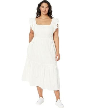 Madewell Dress Cotton Tiered Flutter Sleeve Square Neck Jdm520 - White