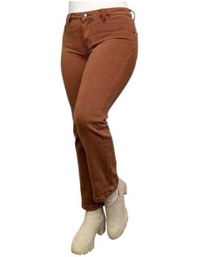Risen Alyson Mid-Rise Straight Leg Jeans - Brown