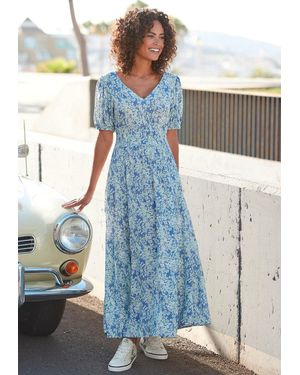 Lascana Floral Puff Sleeve Maxi Dress - Blue