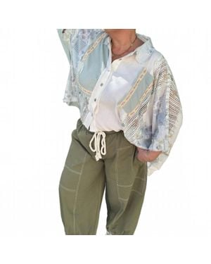 Pol Short Sleeve Oversized Button Down Top - Green