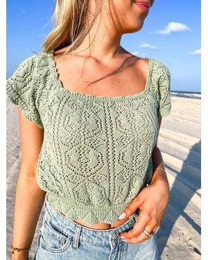 Another Love Polina Crochet Peplum Top - Blue