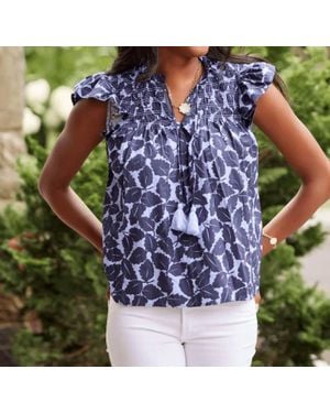 Sail To Sable Flutter Sleeve Top With Tassels - Blue