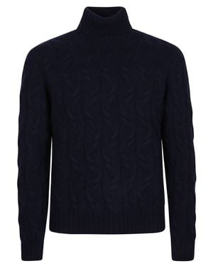 Drumohr Treccia Cable Knit Turtleneck - Blue