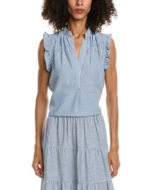 Max Studio Ruffle Sleeve Split Neck Top - Blue