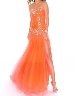 Precious Formals Strapless Sweetheart Drop Waist Ballgown - Orange