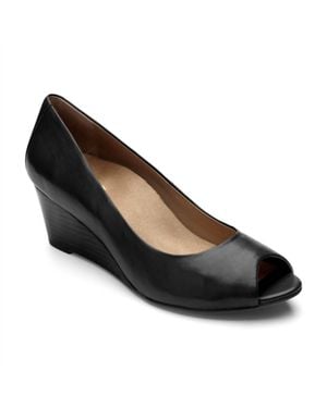 Vionic Bria Peep Toe Wedge Shoes - Black