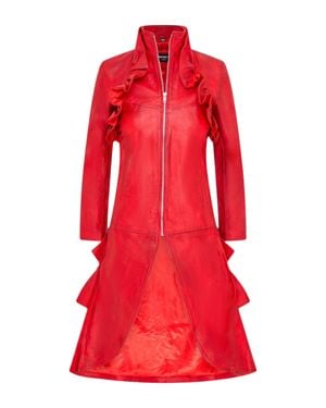 Infinity Leather Goth Leather High Collar Victorian Flare Tailcoat - Red