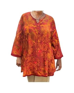 On The Plus Side Notched V-Neck Anaise Tunic - Orange