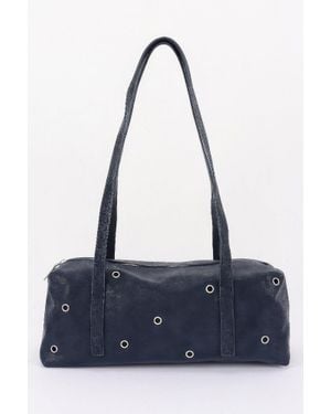 Fashnzfab Vegan Leather Eyelet Studded Rectanglar Bag - Blue