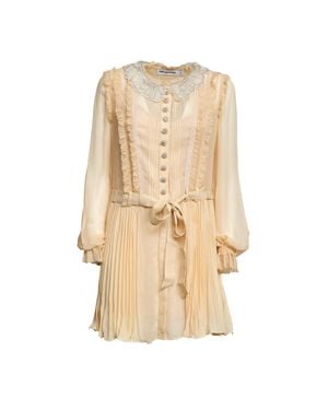 Self-Portrait Tan Pleated Ruffled Mini Dress - Natural