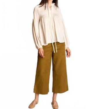 Before You Smocked Satin Balloon Sleeve Top - Natural