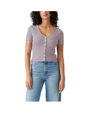 Levi's Muse Top Slim Fit Short Sleeve Button Front V-Neck Pall496 - Blue