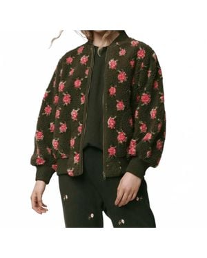 The Great Zip Front Plush Bomber Jacket - Green