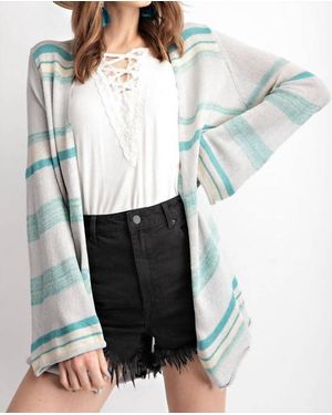 Easel Coastal Striped Knit Cardigan - White