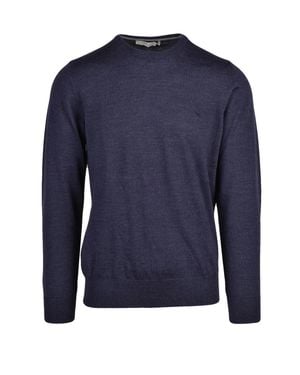 Brooksfield Classic Virgin Wool Crewneck Sweater - Blue