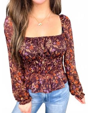 Dex Garden Sheer Mesh Long Sleeve Cropped Top - Red