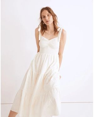 Madewell Plus Eyelet Lucie Dress Smocked Tie-Strap Tiered Jzz139 - White