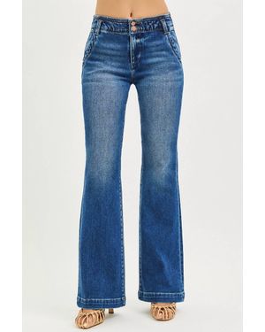 Risen High Rise Double Button Down Jeans - Blue