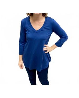 Pure Essence V-Neck Three Quarter Sleeve Top - Blue