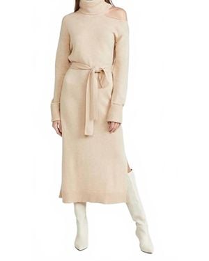 PAIGE Raundi Turtleneck Wool Blend Midi Casual Dress - Natural