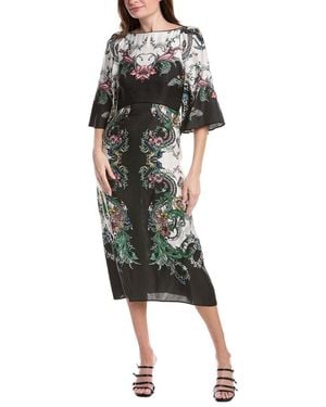 Marchesa Twill High Neck Empire A-Line Midi Dress - Green