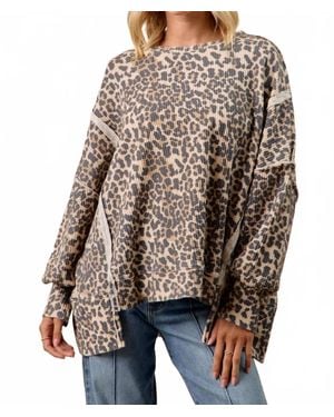 Bibi Oversized Waffle Thermal Sweatshirt - Brown