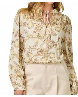 Mystree Floral Peasant V-Neck With Tie Blouse - Natural