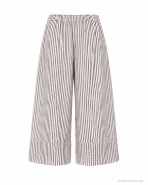 EAT DUST 673 Iron/Off- Culotte Striped Cotton Pants - White