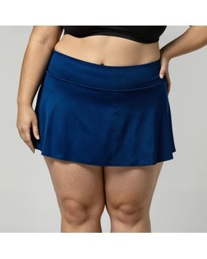 Calypsa Plus High Waisted Mini Swim Skirt With Shorts - Blue