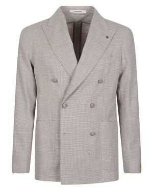 Tagliatore Check Pattern Wool-Blend Double-Breasted Blazer - Gray