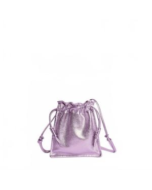 LEMIZ Mini Bowie Drawstring Leather Bag - Purple