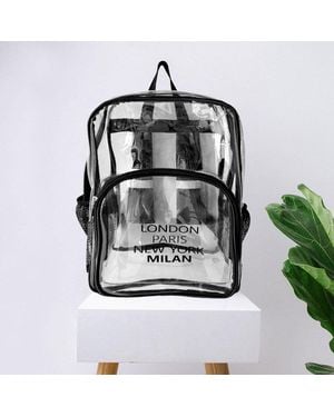 Fashnzfab London Paris New York Milan City Name Printed Transparent Backpack Bag - Gray