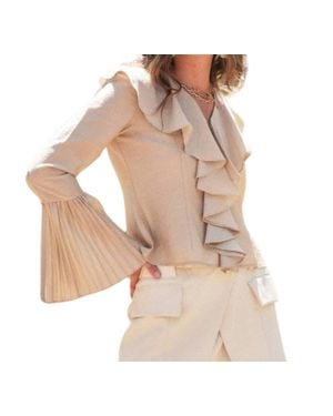 Blue B Pleated Ruffle Detail Blouse - Natural