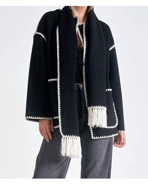 Elan Olivia Stitch Jacket With Scarf - Blue