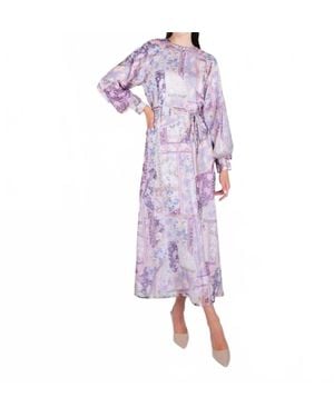 John Abgin Organza Printed Puff Sleeve Maxi Dress - Purple