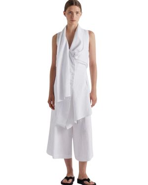 MEIMEIJ Off Asymmetric Viscose Linen Gilet - White
