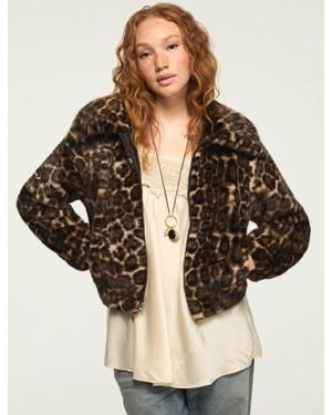 Lucky Brand Leopard Faux Fur Coat - Natural