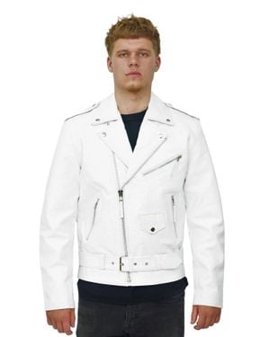Infinity Leather Fringe Hide Biker Jacket- Tokyo - White