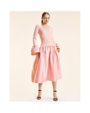 Cynthia Rowley Rib Knit Silk Wool Combo Dress - Pink