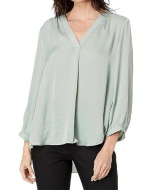 Vince Camuto 3/4 Sleeve V-Neck Rumple Blouse - Gray