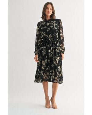 Fun 2 Fun Flower Ruffle Midi Dress - Black