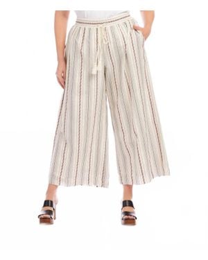 Karen Kane Stripe Embroidered Cropped Drawstring Pants - Natural