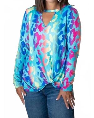 Shirley Stone Animal Keyhole Knot Top - Blue