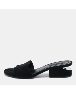 Alexander Wang Suede Cut-Out Block Heel Slide Sandals - Black