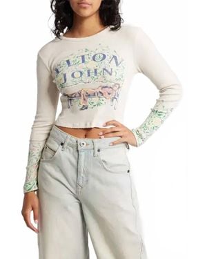 Daydreamer Elton John Floral Long Sleeve Top - Gray