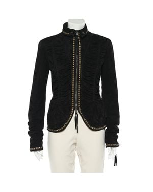 Roberto Cavalli Studded Suede Zip Front Ruched Jacket - Black