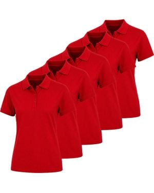 Galaxy By Harvic Junior's Short Sleeve School Uniform Pique Polo Shirt-5 Pack - Red