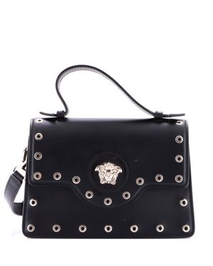 Versace La Medusa Top Handle Satchel Leather With Eyelet Detail - Black