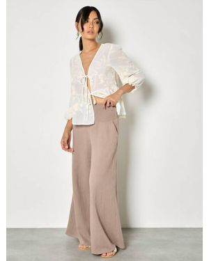 Apricot Cotton Weave Wide Leg Trouser - Natural